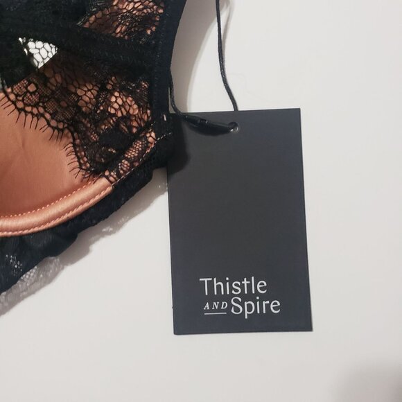 Thistle and Spire Narcissa Bra Black Peach Lace Strappy Underwire Women’s XS - Picture 3 of 13